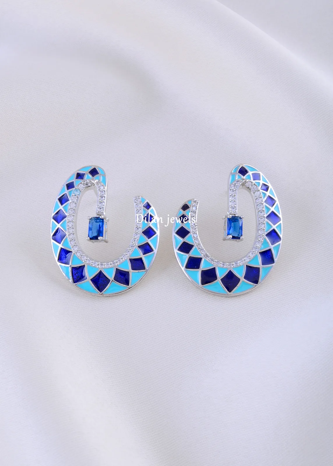 Ocean-Blue-Statement-Earrings-Silver-EAR002228a Ocean Blue Statement Earrings (Silver) EAR002228 - Image 1