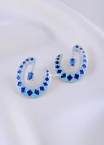 Ocean Blue Statement Earrings (Silver) EAR002228 - Image 2