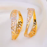 Ornate Leaf Touch Bangles (Tri-Color) BAN001802