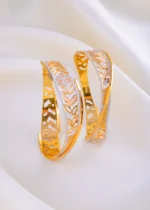 Ornate Leaf Touch Bangles (Tri-Color) BAN001802 - Image 2
