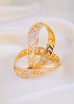 Ornate Leaf Touch Bangles (Tri-Color) BAN001802 - Image 3