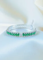 Oval Green Bracelet (Silver) BRA001146 - Image 3