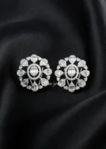 Oval Halo Diamond Cluster Earrings (Silver) EAR002458