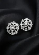 Oval Halo Diamond Cluster Earrings (Silver) EAR002458 - Image 2