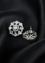 Oval Halo Diamond Cluster Earrings (Silver) EAR002458 - Image 3