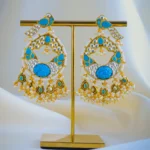 Pachi Kundan Firoza Chandbali Earrings (Yellow Gold) EAR001014