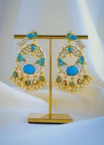 Pachi Kundan Firoza Chandbali Earrings (Yellow Gold) EAR001014