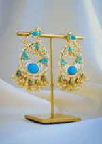 Pachi Kundan Firoza Chandbali Earrings (Yellow Gold) EAR001014 - Image 2