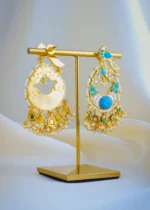 Pachi Kundan Firoza Chandbali Earrings (Yellow Gold) EAR001014 - Image 3