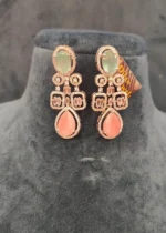 Pastel Pink & Green Drop Necklace Set (White-Gold)- NEC04032304 - Image 2
