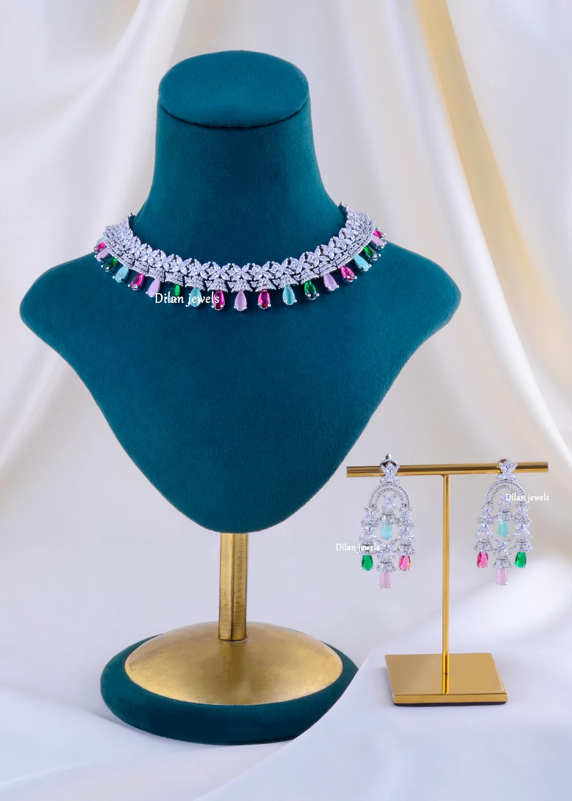 Pastel-Prism-Luxury-Necklace-Set-Silver-NEC002264a Pastel Prism Luxury Necklace Set (Silver) NEC002264 - Image 1