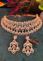 Pear Drop Diamond Choker Set (Rose-Gold)- NEC30012314 - Image 2
