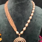 Pearl & Blush-Pink Diamond Necklace Set (White-Gold)- NEC30012309