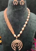Pearl & Blush-Pink Diamond Necklace Set (White-Gold)- NEC30012309