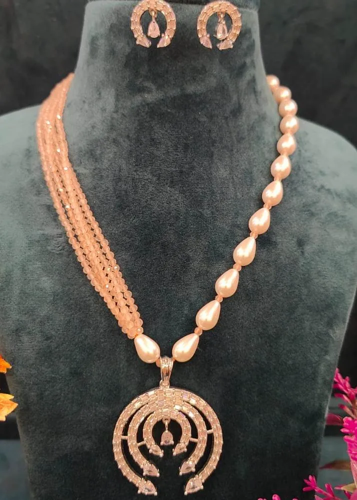 Pearl-Blush-Pink-Diamond-Necklace-Set-White-Gold-NEC30012309b Pearl & Blush-Pink Diamond Necklace Set (White-Gold)- NEC30012309 - Image 1