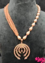 Pearl & Blush-Pink Diamond Necklace Set (White-Gold)- NEC30012309 - Image 2