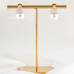 Pearl Crown Diamond Drop Earrings (Yellow Gold) EAR002463