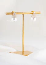 Pearl Crown Diamond Drop Earrings (Yellow Gold) EAR002463 - Image 2