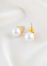 Pearl Crown Diamond Drop Earrings (Yellow Gold) EAR002463 - Image 3