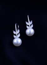 Pearl Leaf Dangle Earrings (Silver) EAR001900