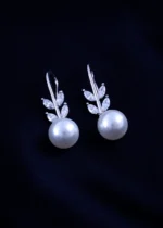 Pearl Leaf Dangle Earrings (Silver) EAR001900 - Image 2