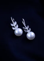 Pearl Leaf Dangle Earrings (Silver) EAR001900 - Image 3