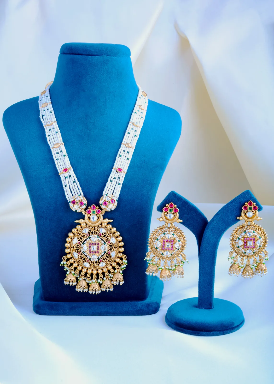 Pearl-Ruby-Rani-Haar-Set-Antique-Gold-NEC000830a Pearl Ruby Rani Haar Set (Antique Gold) NEC000830 - Image 1
