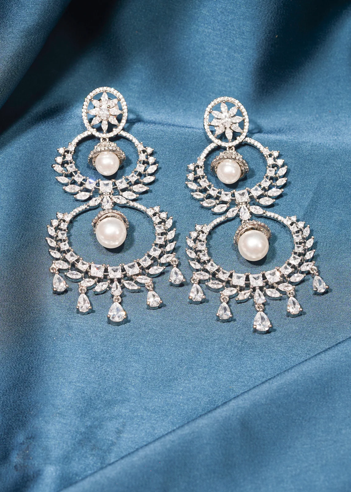 Pearl-Silver-Danglers-Silver-EAR000502a Pearl Silver Danglers (Silver) EAR000502 - Image 1