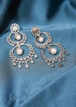 Pearl Silver Danglers (Silver) EAR000502 - Image 3