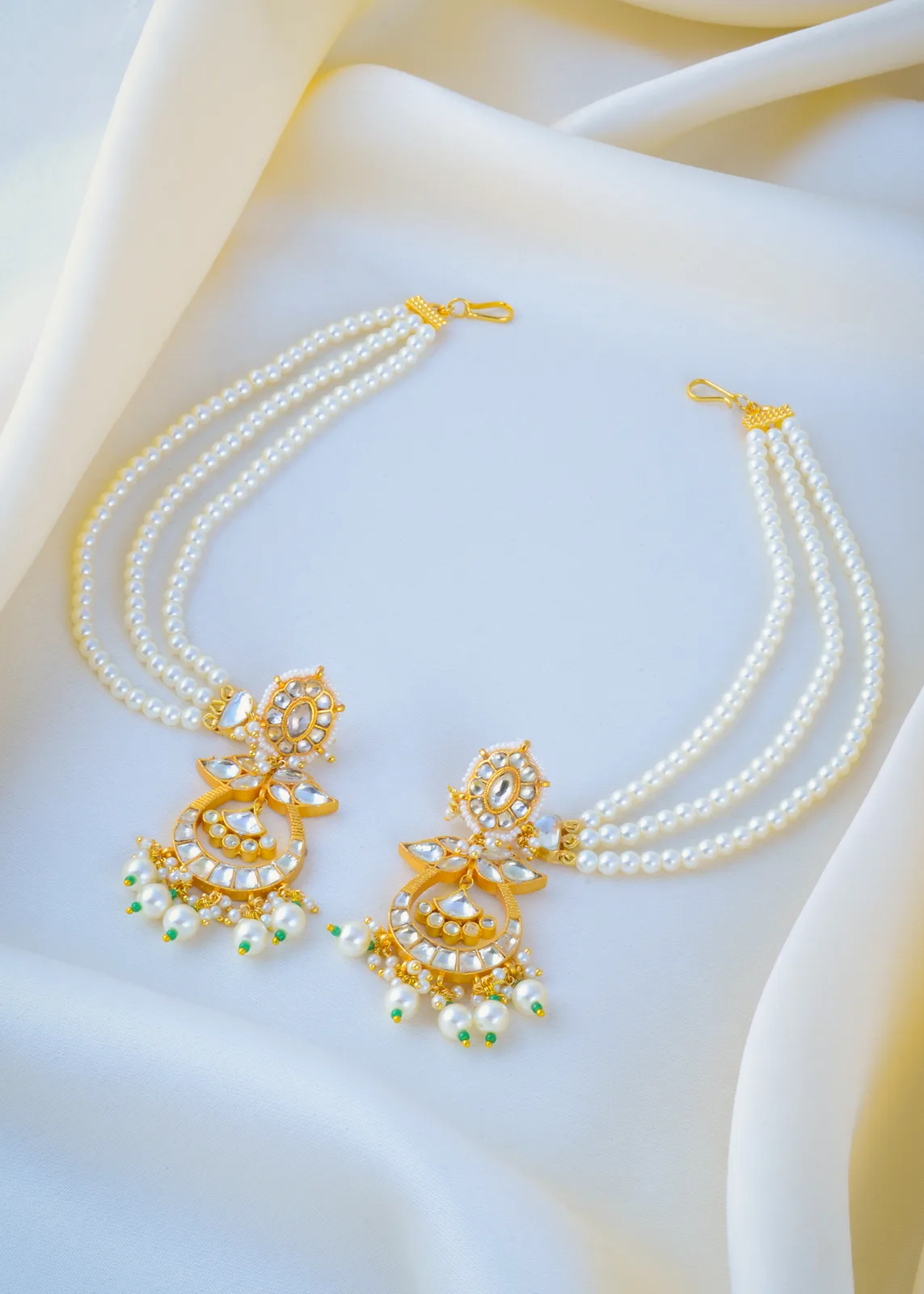 Pearl-String-Kundan-Chandbali-Earrings-Yellow-Gold-EAR001023a Pearl String Kundan Chandbali Earrings (Yellow Gold) EAR001023 - Image 1