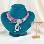 Pink Aurora Diamond necklace set (Silver) NEC002618