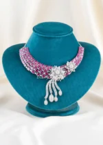 Pink Aurora Diamond necklace set (Silver) NEC002618 - Image 2