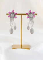 Pink Aurora Diamond necklace set (Silver) NEC002618 - Image 3
