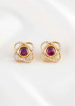 Pink Gold Plated Diamond Earrings- EAR002898
