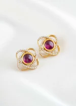 Pink Gold Plated Diamond Earrings- EAR002898 - Image 2