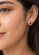 Pink Gold Plated Diamond Earrings- EAR002898 - Image 4