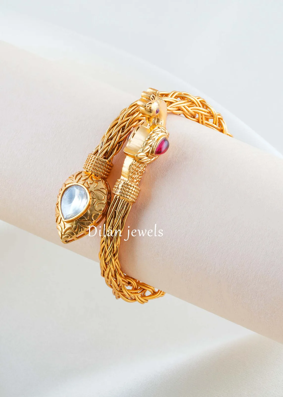 Pink-Gold-Plated-Kundan-Bracelet-BRA002792 Pink Gold Plated Kundan Bracelet- BRA002792 - Image 1