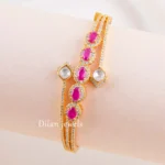 Pink Gold Plated Kundan, Diamond Bracelet- BRA002788