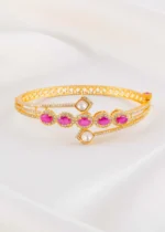Pink Gold Plated Kundan, Diamond Bracelet- BRA002788 - Image 2