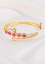 Pink Gold Plated Kundan, Diamond Bracelet- BRA002788 - Image 3