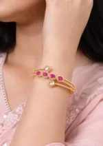 Pink Gold Plated Kundan, Diamond Bracelet- BRA002788 - Image 4