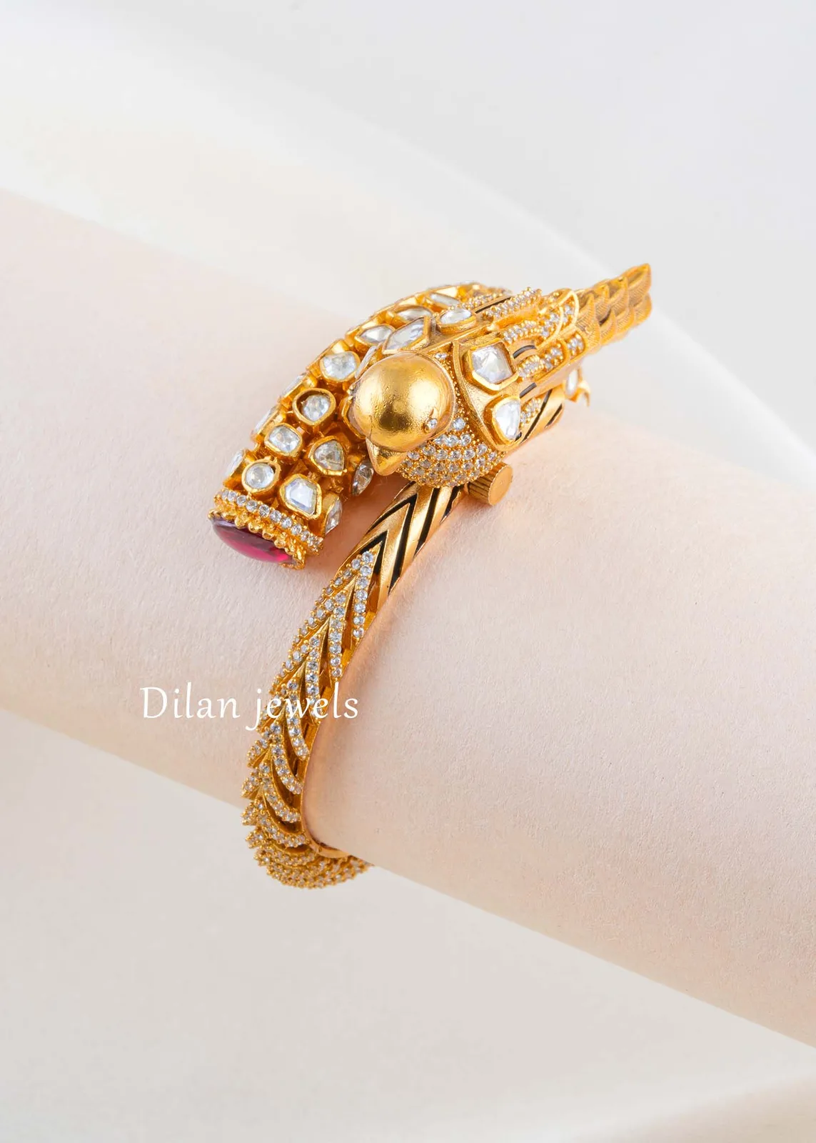 Pink-Gold-Plated-Kundan-Diamond-Bracelet-BRA002790 Pink Gold Plated Kundan, Diamond Bracelet- BRA002790 - Image 1