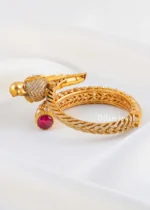 Pink Gold Plated Kundan, Diamond Bracelet- BRA002790 - Image 2