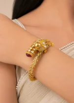 Pink Gold Plated Kundan, Diamond Bracelet- BRA002790 - Image 4