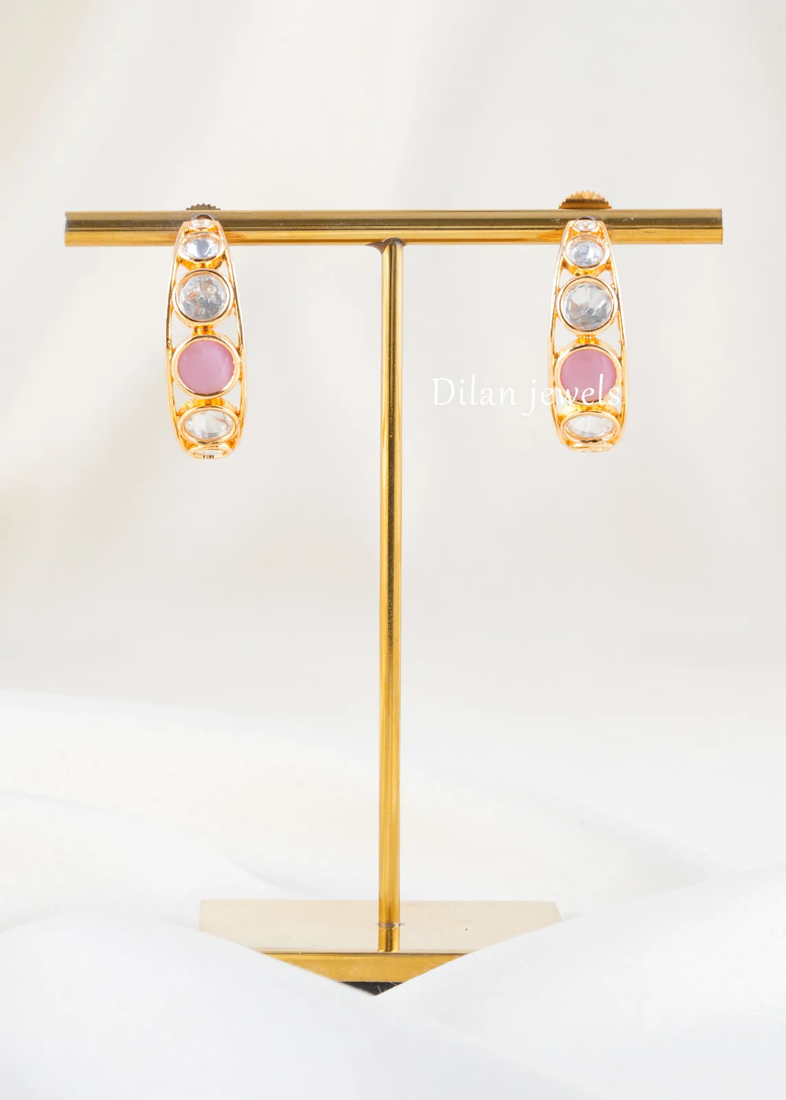 Pink-Gold-Plated-Kundan-Earrings-EAR002842 Pink Gold Plated Kundan Earrings- EAR002842 - Image 1