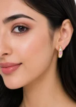 Pink Gold Plated Kundan Earrings- EAR002842 - Image 4