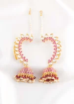 Pink Gold Plated Kundan Earrings- EAR002882