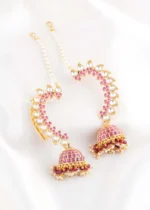 Pink Gold Plated Kundan Earrings- EAR002882 - Image 2