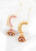 Pink Gold Plated Kundan Earrings- EAR002882 - Image 3