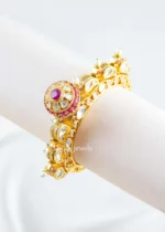 Pink Gold Plated Kundan, Traditional Bracelet- BRA002906